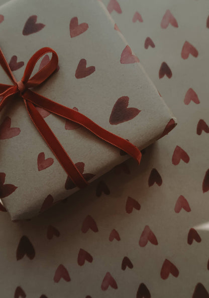 RED HEARTS Kraft Wrapping Paper