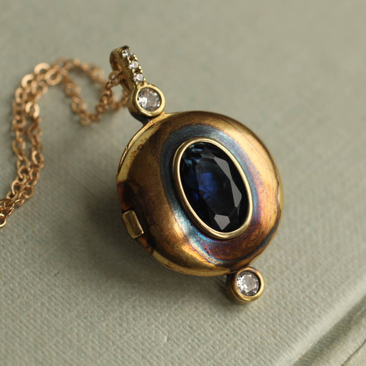 Sapphire Deco Jewel Locket Necklace: 18"