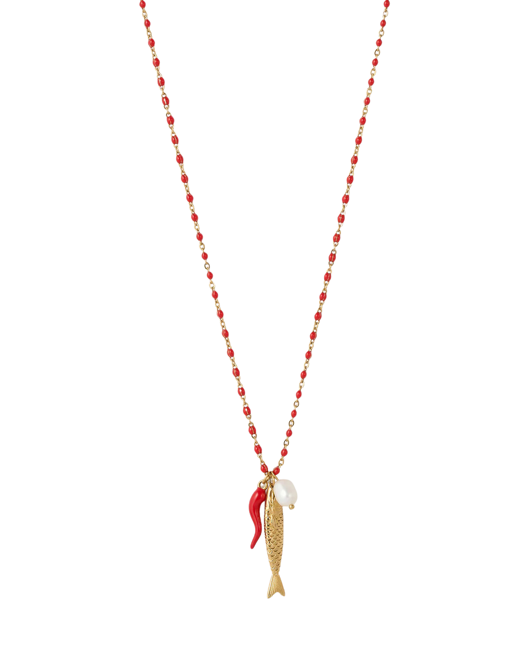 Fish for Luck. Enamel and Evil Eye Necklace: Horn