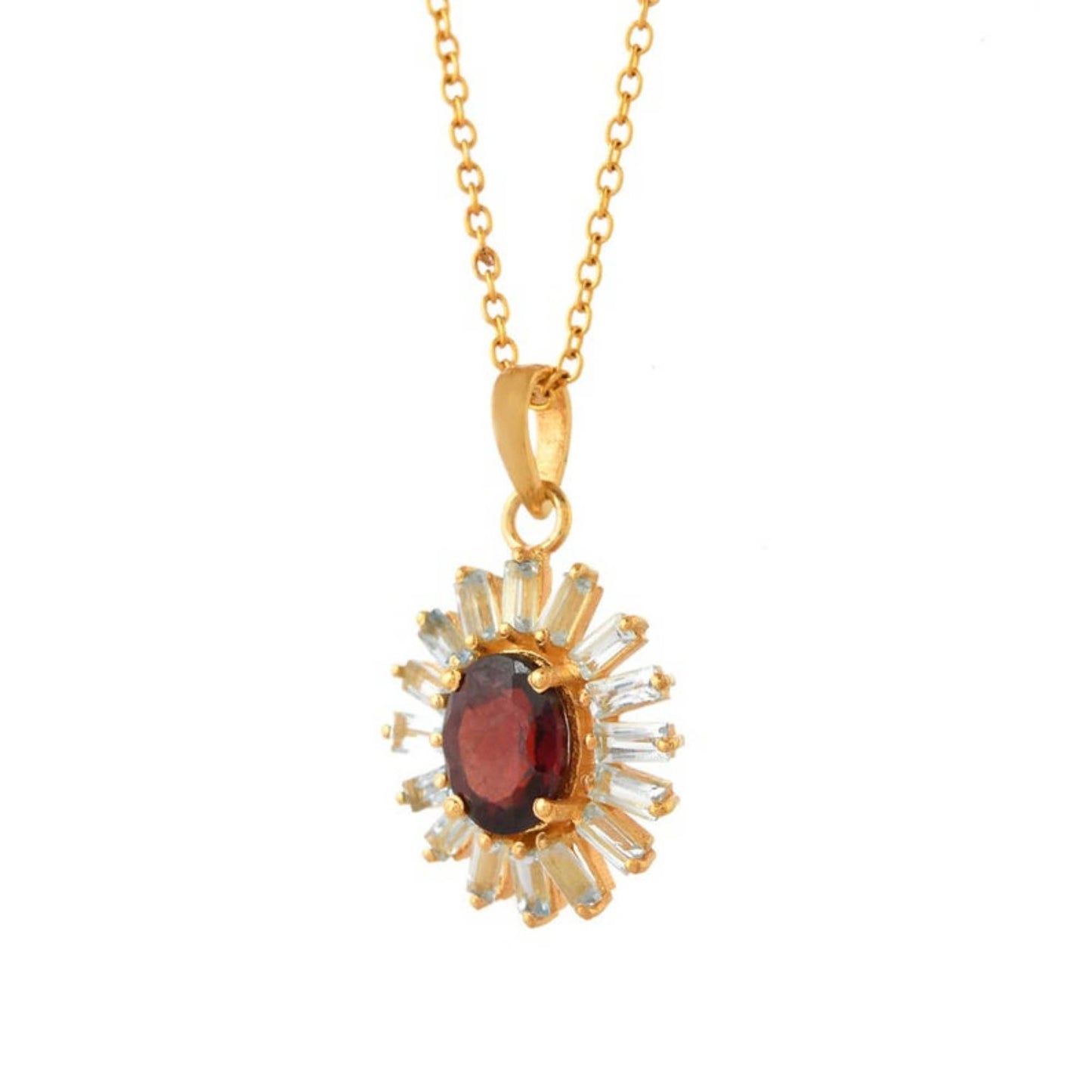 Garnet & White Topaz Gold Plated Necklace