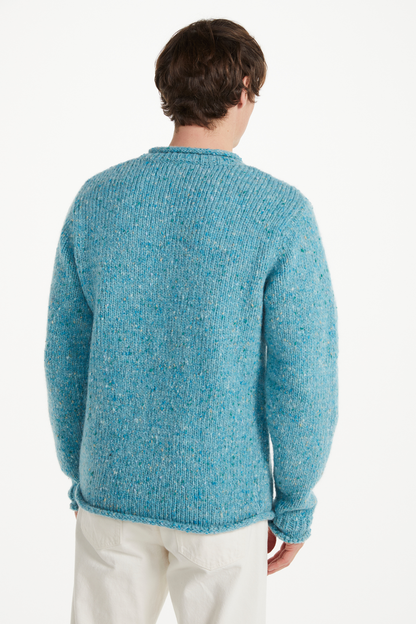 Raheen Tweed Roll Neck Mens Sweater - Aqua Blue: M