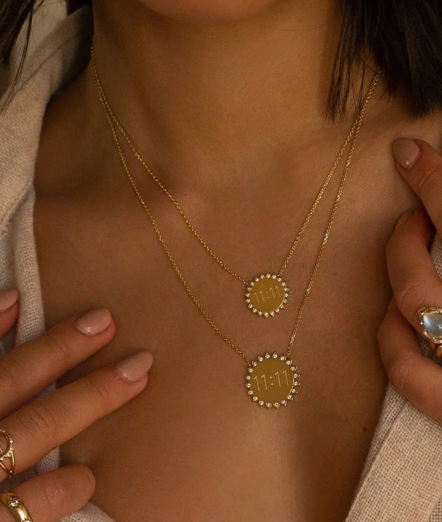 11:11 Sunshine Sun Pendant Necklace 14K Gold Steel Crystal