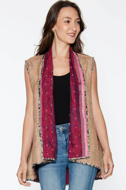 Reversible Kantha Silk Sleeveless Jacket