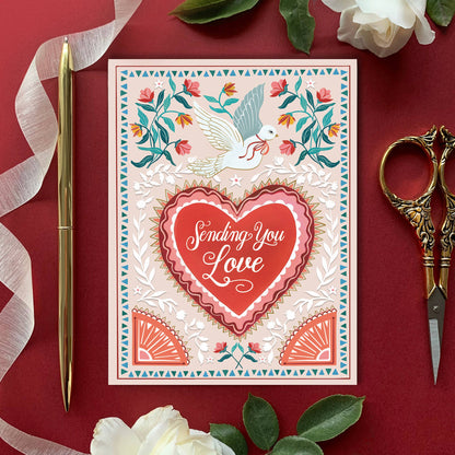 Folk Dove Valentine Card | Stationery  | Love Greeting Card