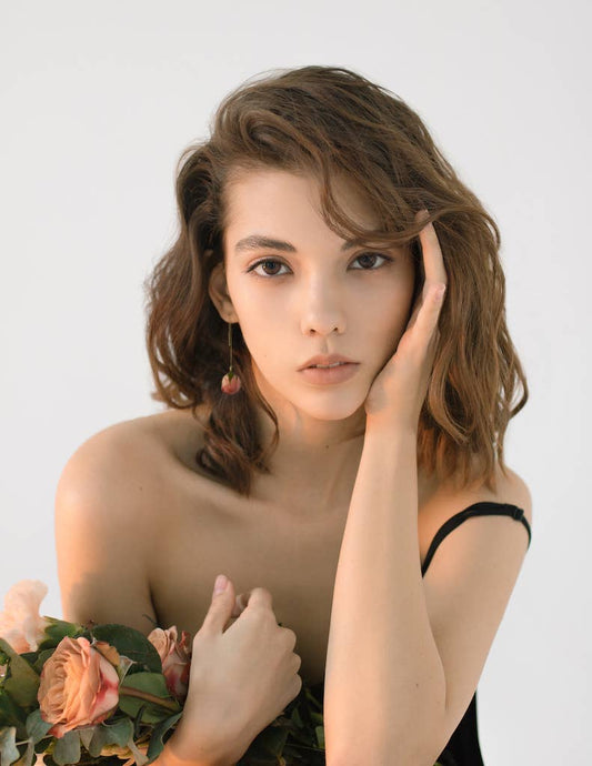Rose Threader Earrings: Pink / Gold