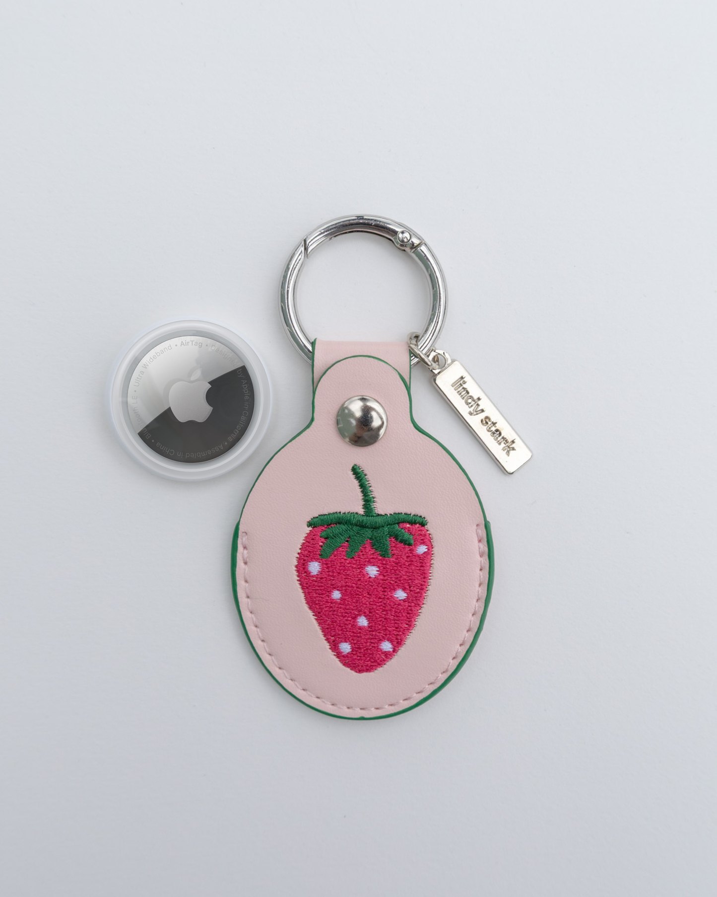 Strawberry Embroidered Leather AirTag Keychain/Bag Charm
