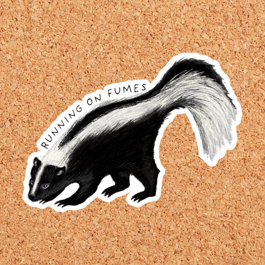 Running on Fumes Skunk Vinyl Sticker: With Backer Card