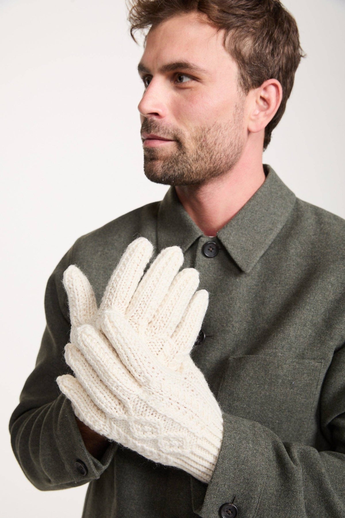 Killeany Aran Handknit Merino Gloves - Cream: M