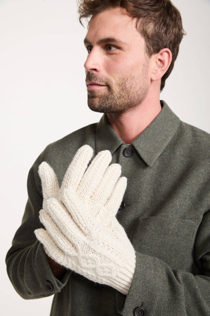 Killeany Aran Handknit Merino Gloves - Cream: M