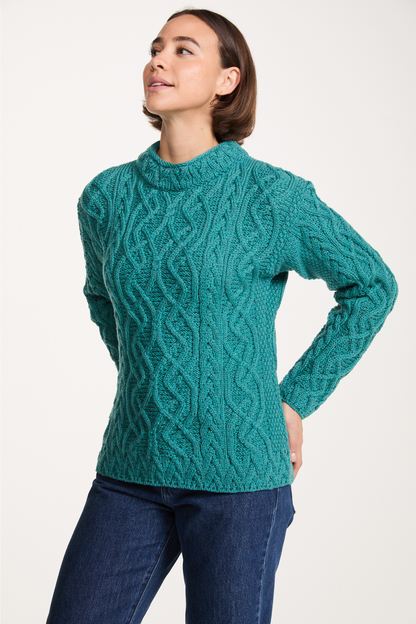 Bríd Merino St.Bridget's Weave Sweater-Teal: S