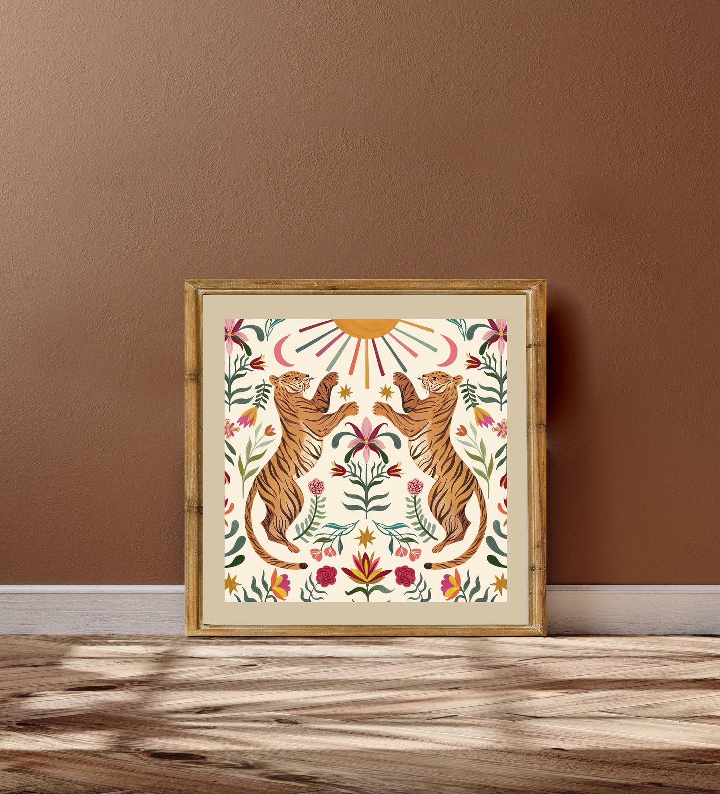 Folk Tiger Art Print  | Folk Art |  | Wall Art: 12x12
