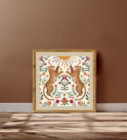 Folk Tiger Art Print  | Folk Art |  | Wall Art: 12x12