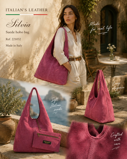 SILVIA - Suede leather bag: Olive green