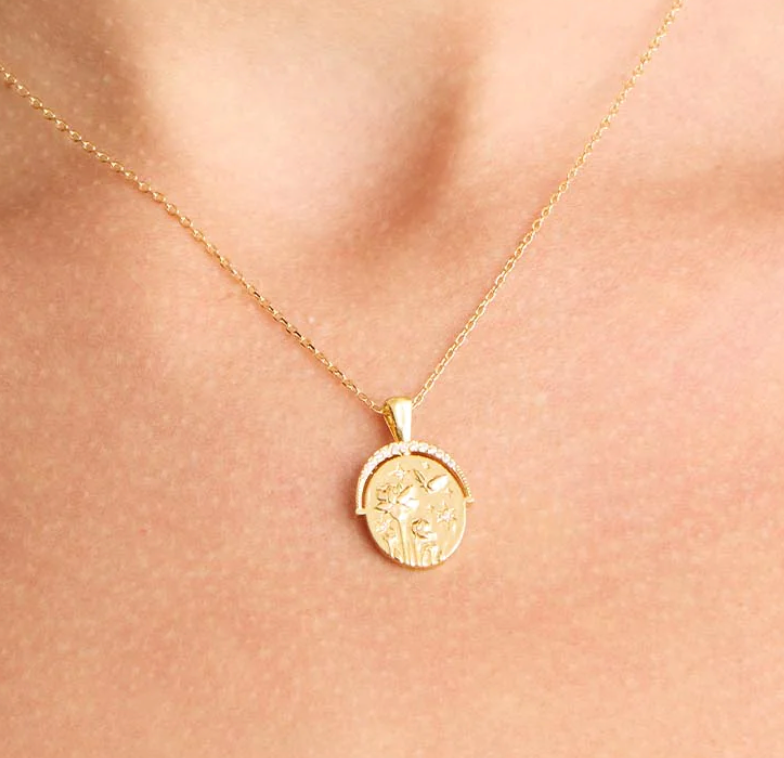  Mini Pendant- Talisman Protect 14K Gold Steel Necklace: Space