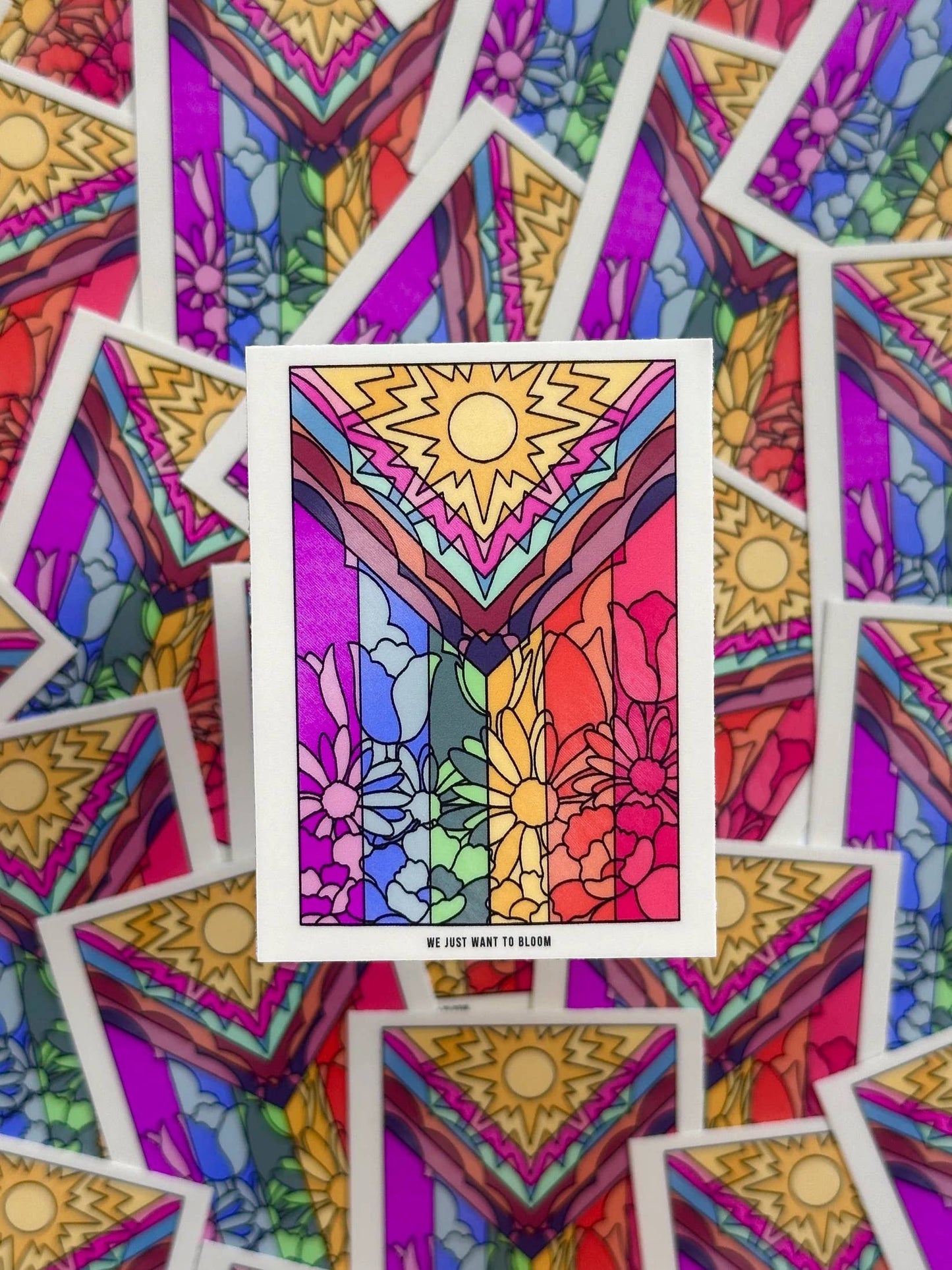 We Just Want to Bloom Flower Pride Flag Sticker