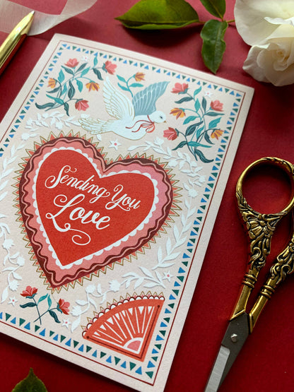 Folk Dove Valentine Card | Stationery  | Love Greeting Card