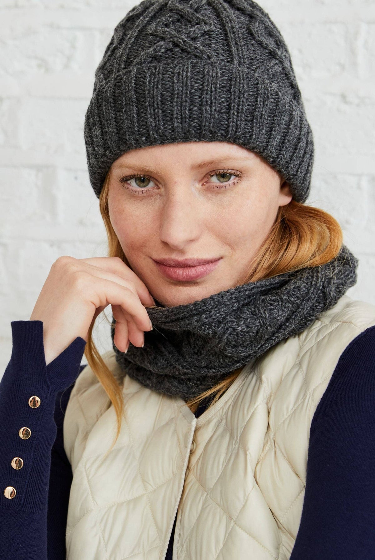 Mulranny Aran Diamond Stitch Hat -  Grey: One Size