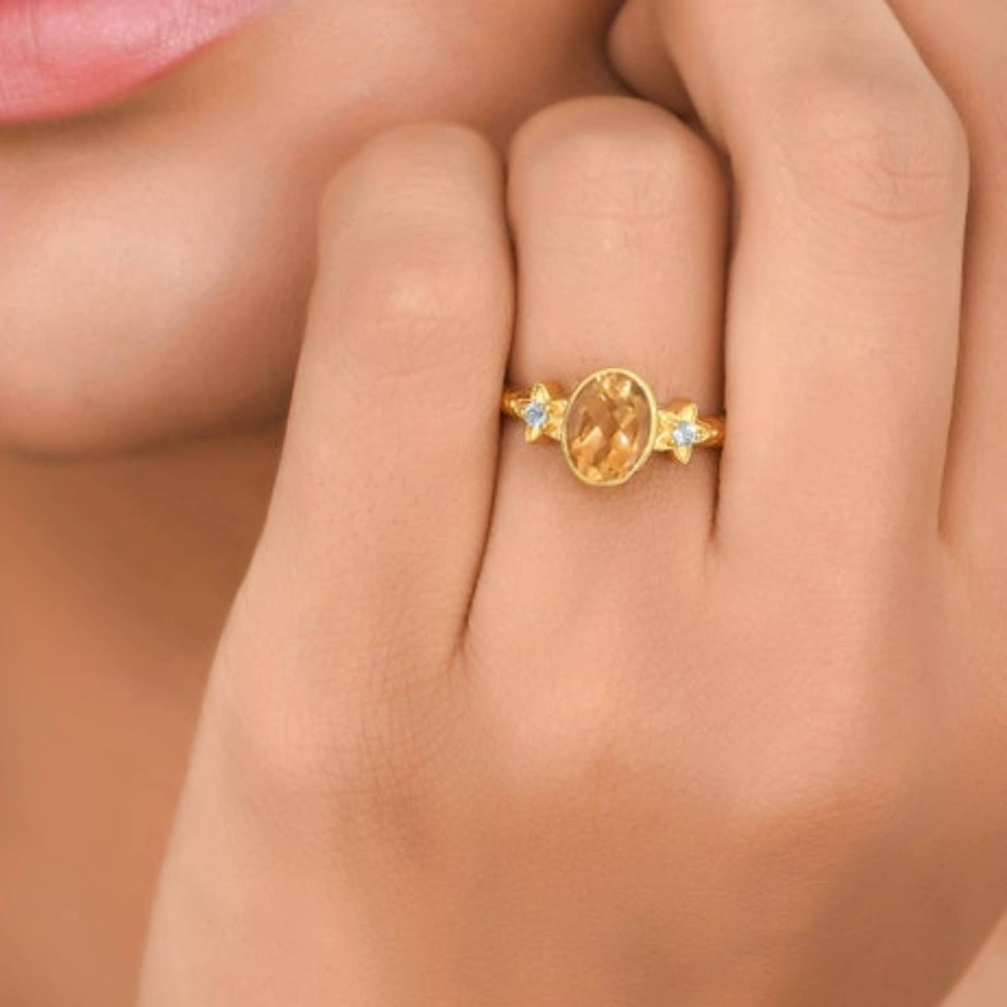 Citrine & Blue Topaz Gold Plated Ring