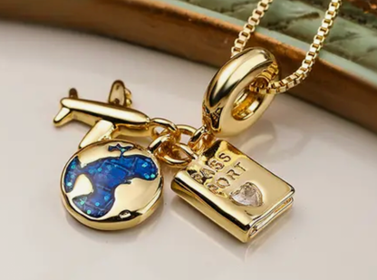 Charm Necklace - Travel Talisman Stainless Steel Necklace: Passport