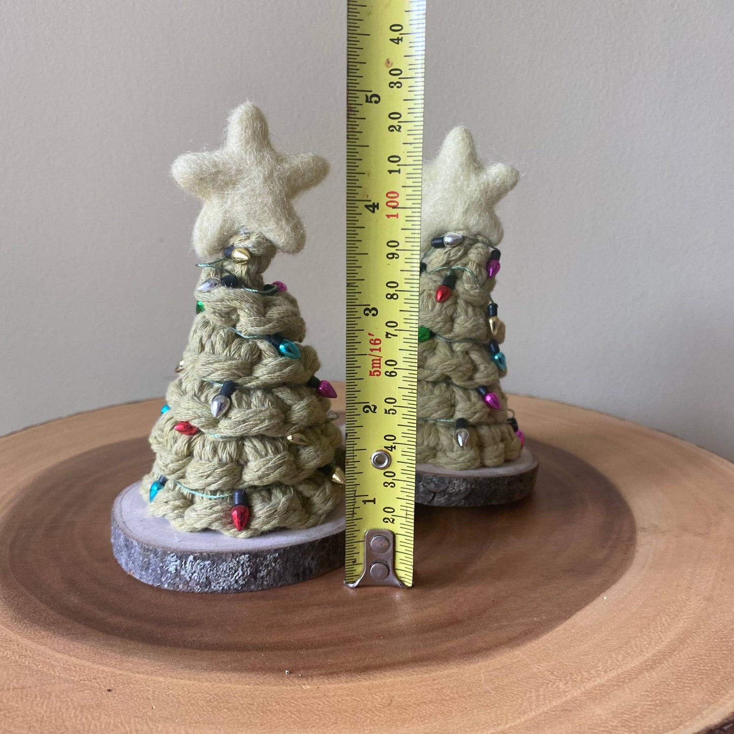 Handmade Mini Macrame Holiday Tree with Non-Working Lights