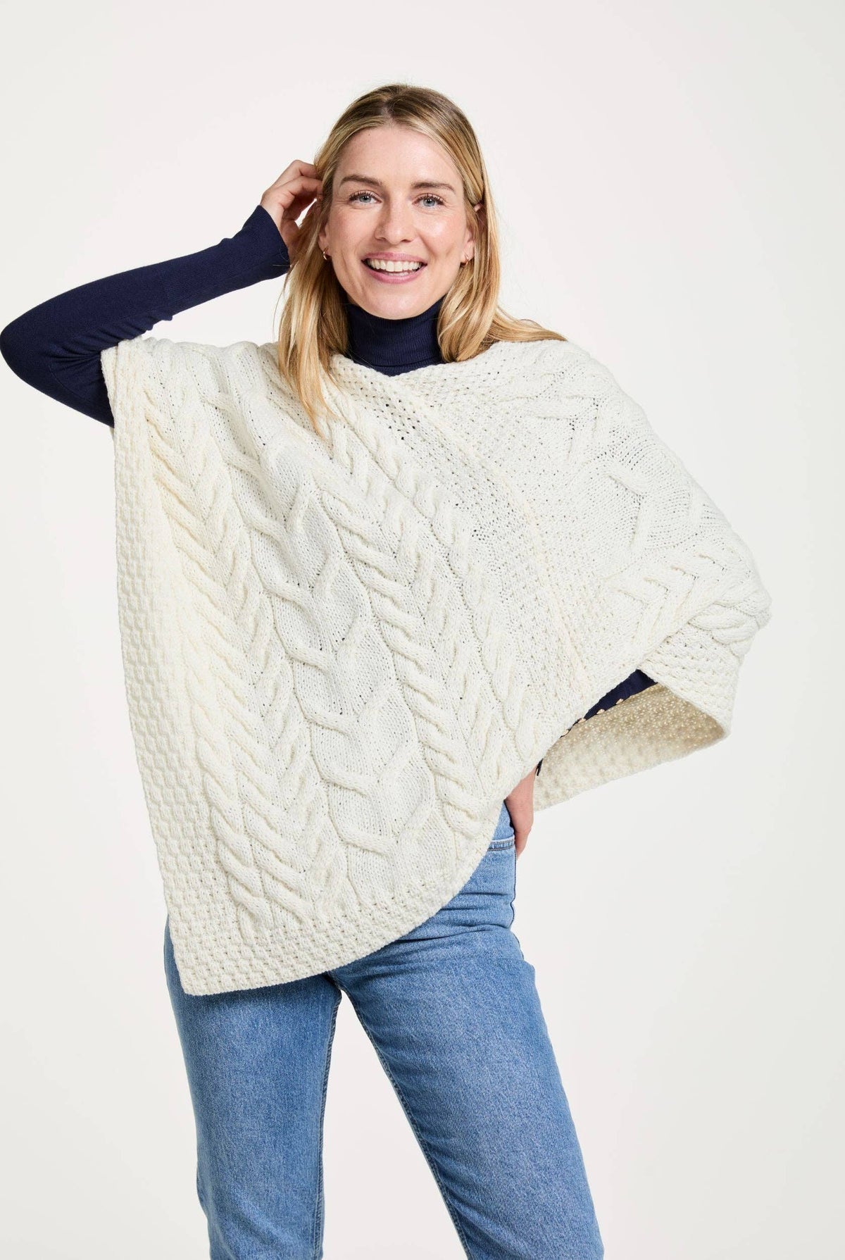 Aasleagh Falls Ladies Aran Poncho - Cream: One Size