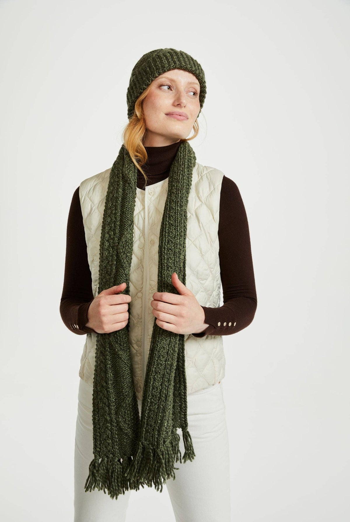 Kinard Aran Scarf -Green: ONE SIZE