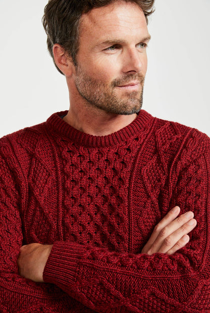 Éireann Mens Traditional Aran Supersoft Merino Sweater - Rua Red: M