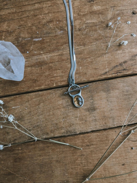 Citrine Dew Drop Necklace - Herringbone Necklace - Witchy