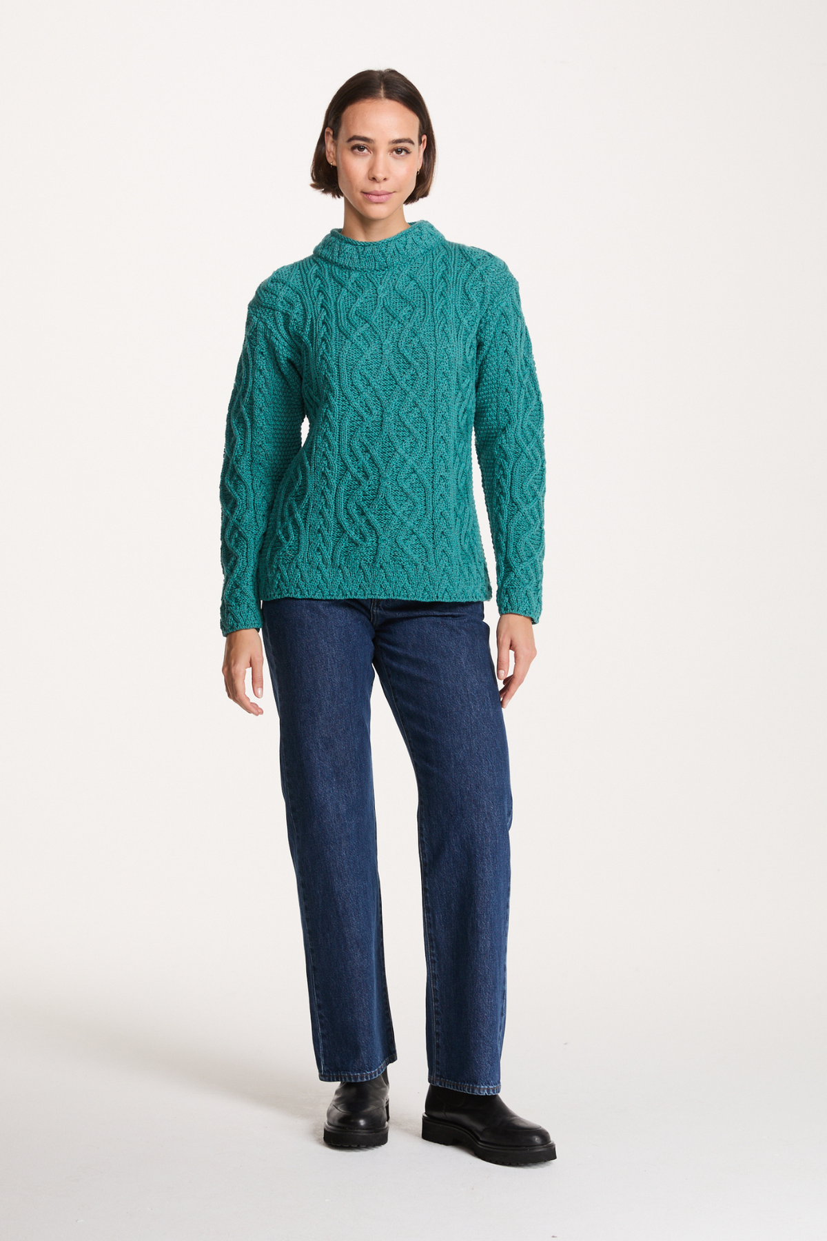 Bríd Merino St.Bridget's Weave Sweater-Teal: S
