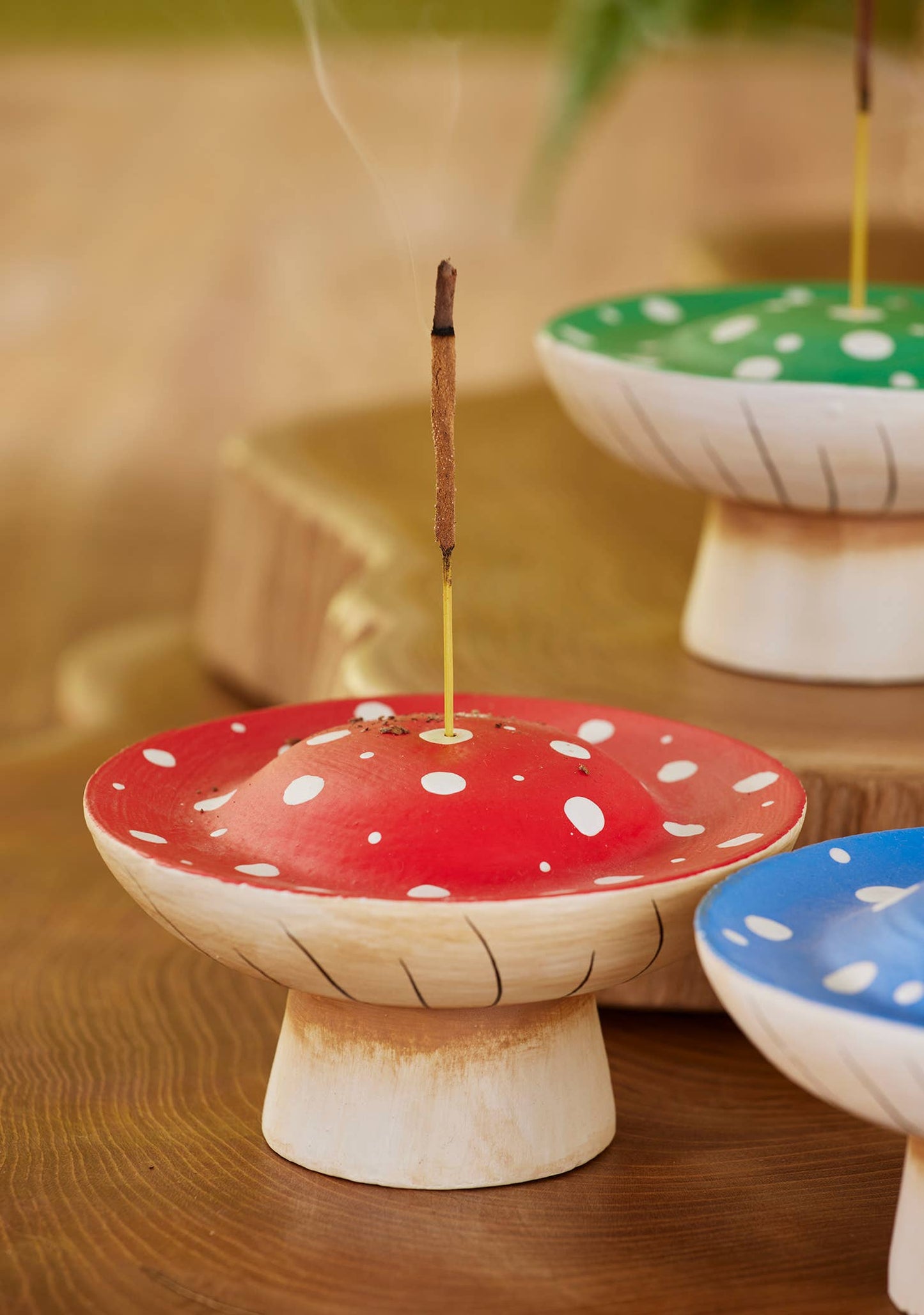 Dotty Mushroom Wooden Incense Holder