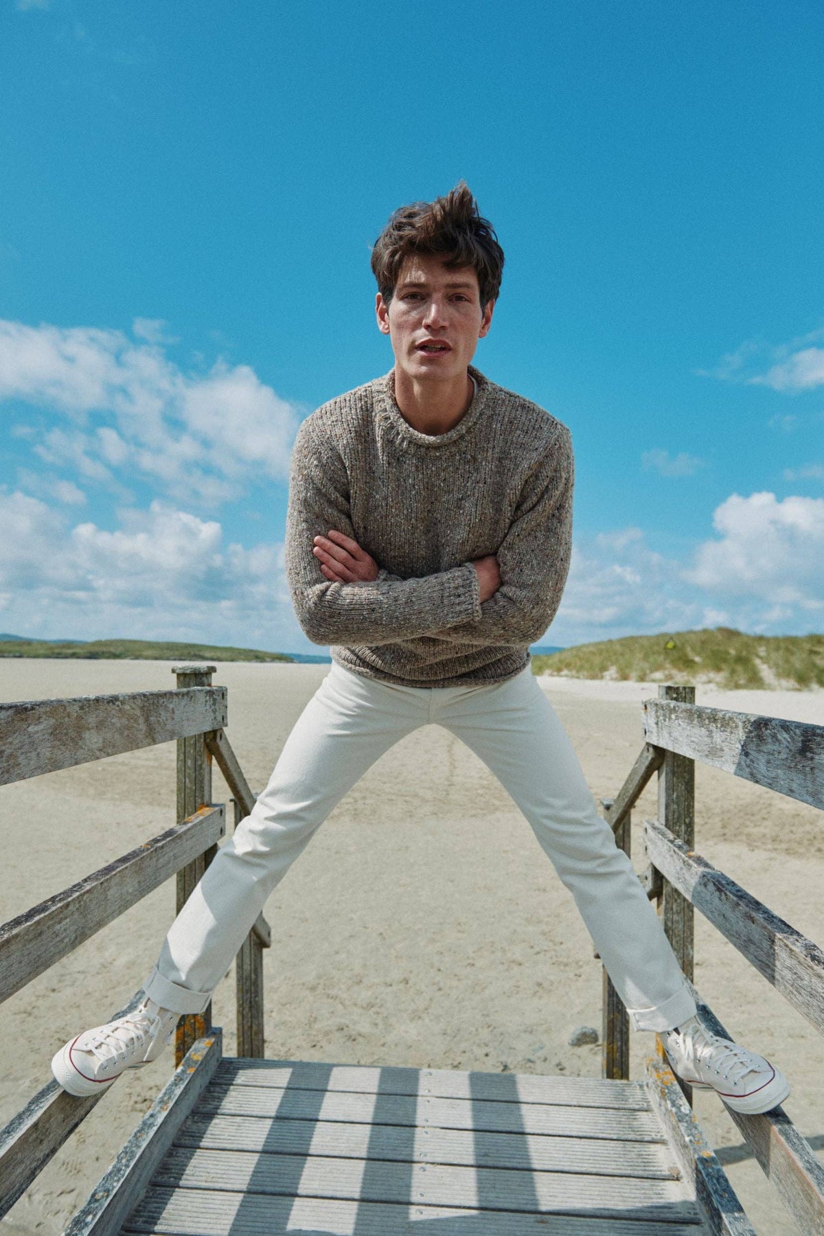 Raheen Tweed Roll Neck Mens Sweater - Oat: M