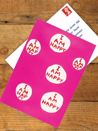 Funny A6 Art Postcard By David Shrigley - I Am Happy
