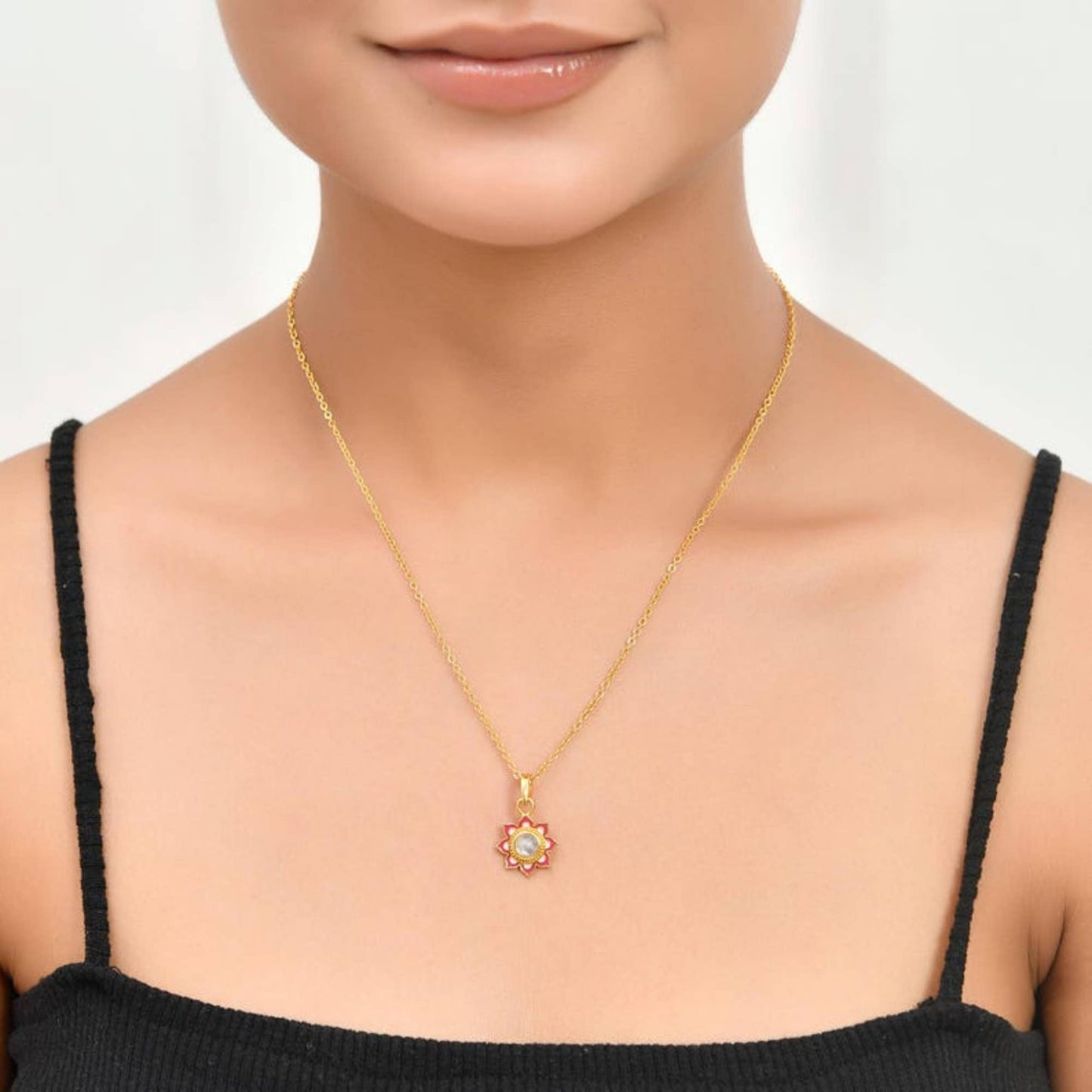 Carnelian Gold Plated Enamel Necklace