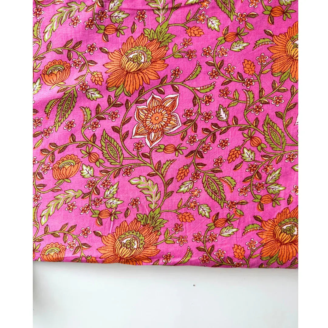 Womens Kimono Robe - All over floral in Pink & orange cotton: 44 / L