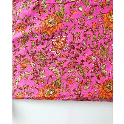Womens Kimono Robe - All over floral in Pink & orange cotton: 44 / L