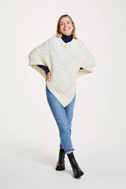 Aasleagh Falls Ladies Aran Poncho - Cream: One Size