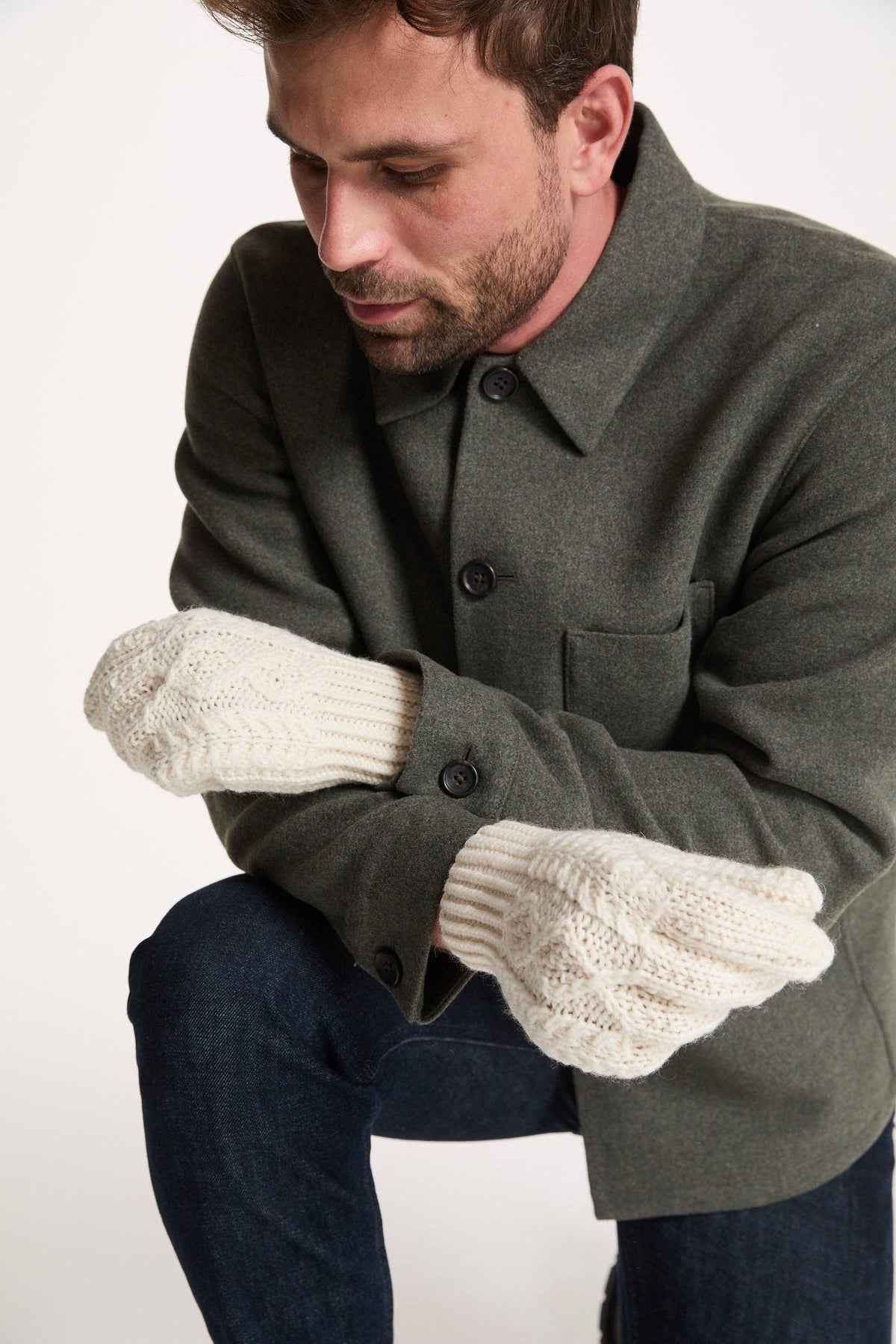 Killeany Aran Handknit Merino Gloves - Cream: M