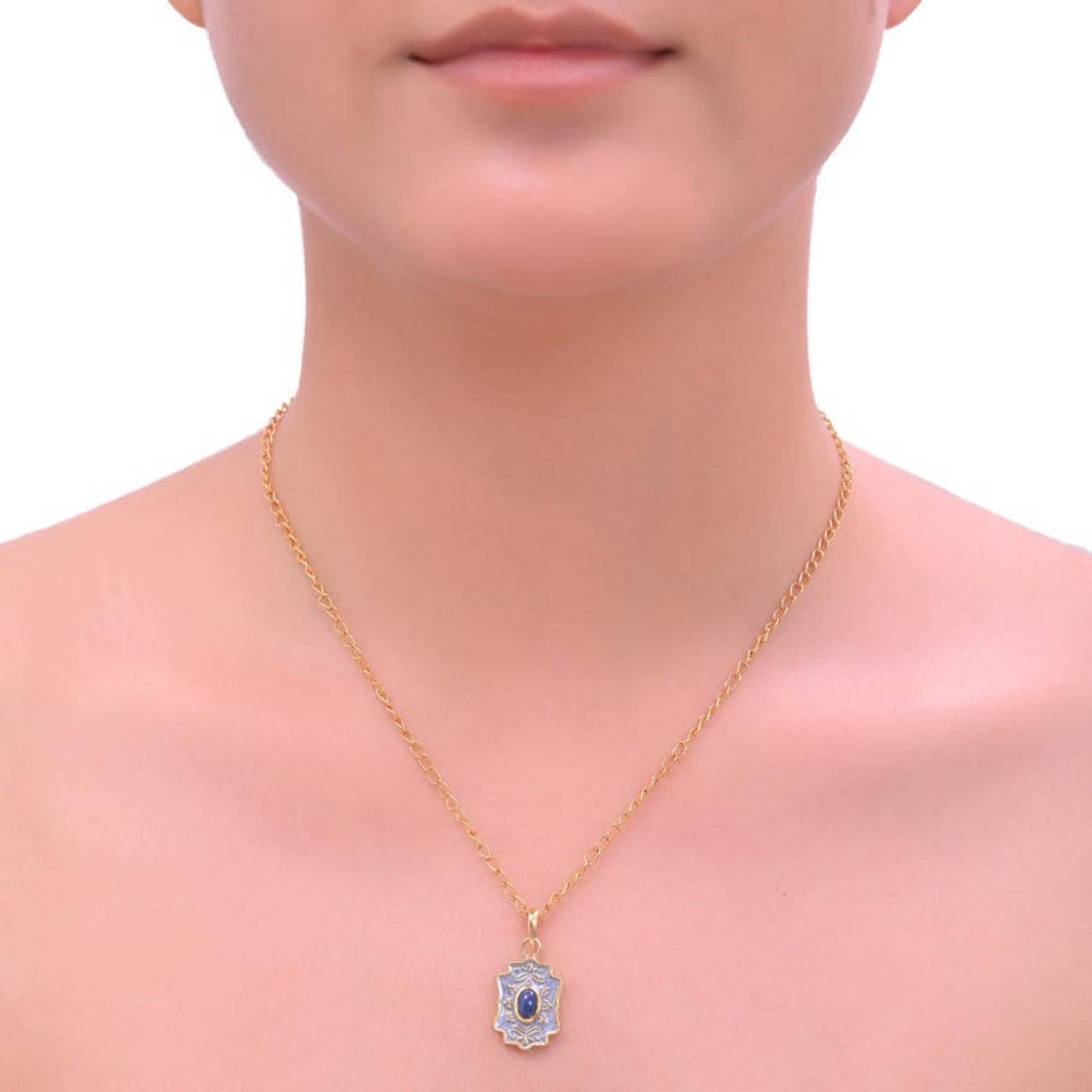 Blue Sapphire Gold Plated Enamel Necklace