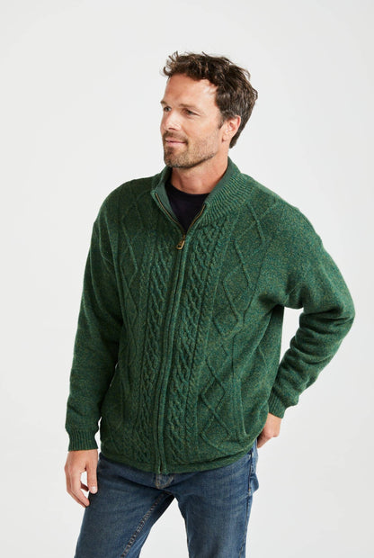 Farmleigh Lined Wool Mens Cardigan - Green: L