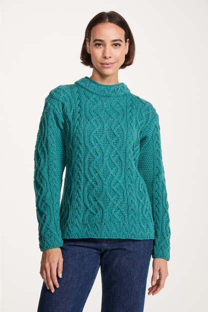 Bríd Merino St.Bridget's Weave Sweater-Teal: S