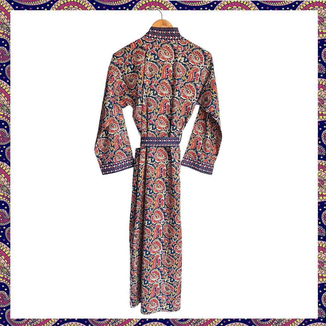 Womens Kimono Robe - Madder all over Medalian print + Border: 52/54 / M