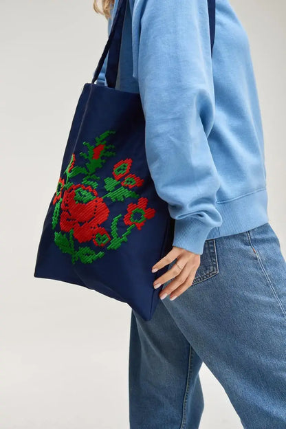 Cotton Embroidered Eco Shoulder Shopping Bag  - Flower