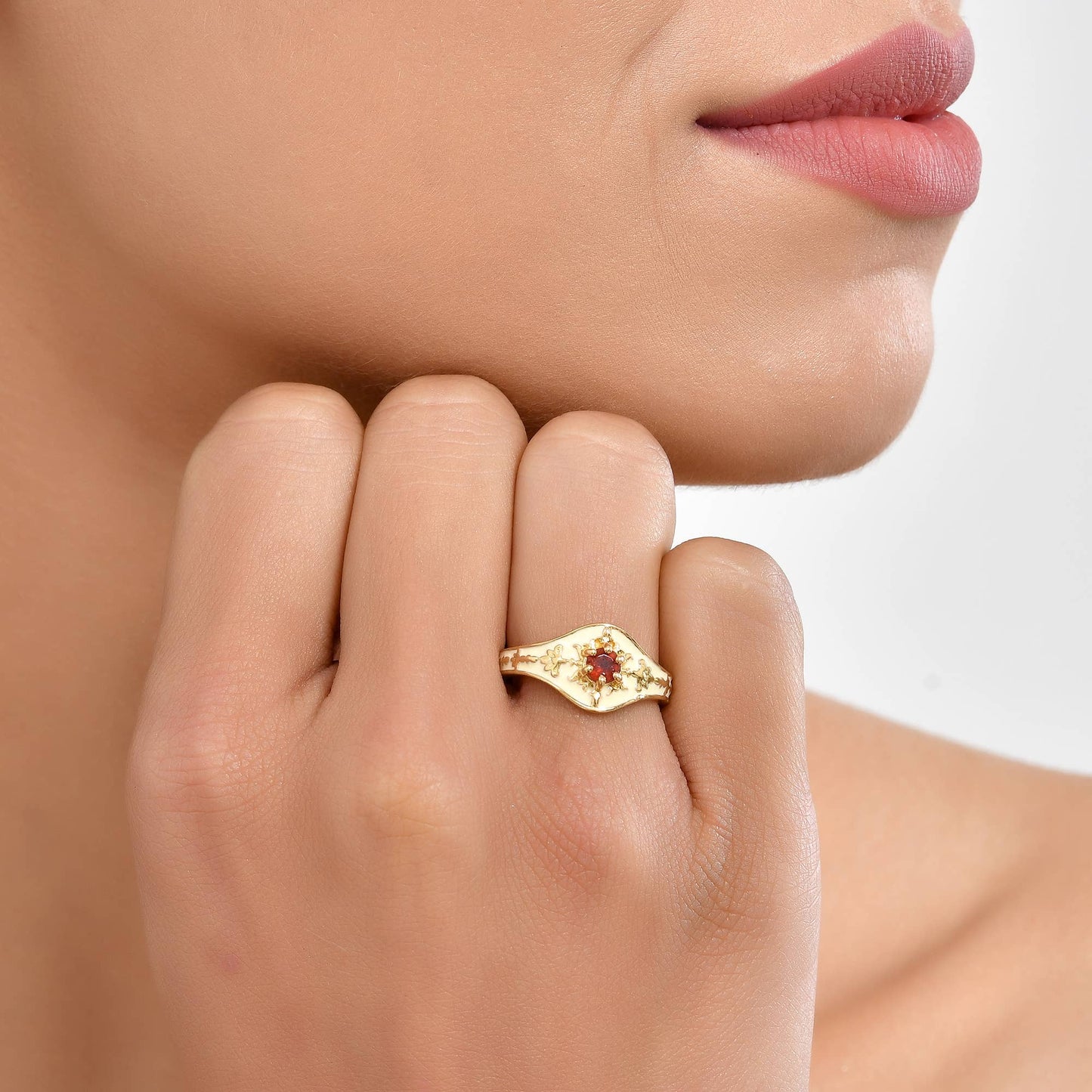 Garnet Gold Plated Enamel Ring