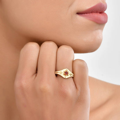 Garnet Gold Plated Enamel Ring