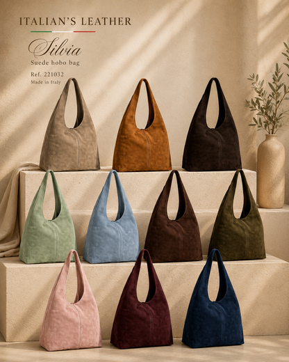 SILVIA - Suede leather bag: Wine red