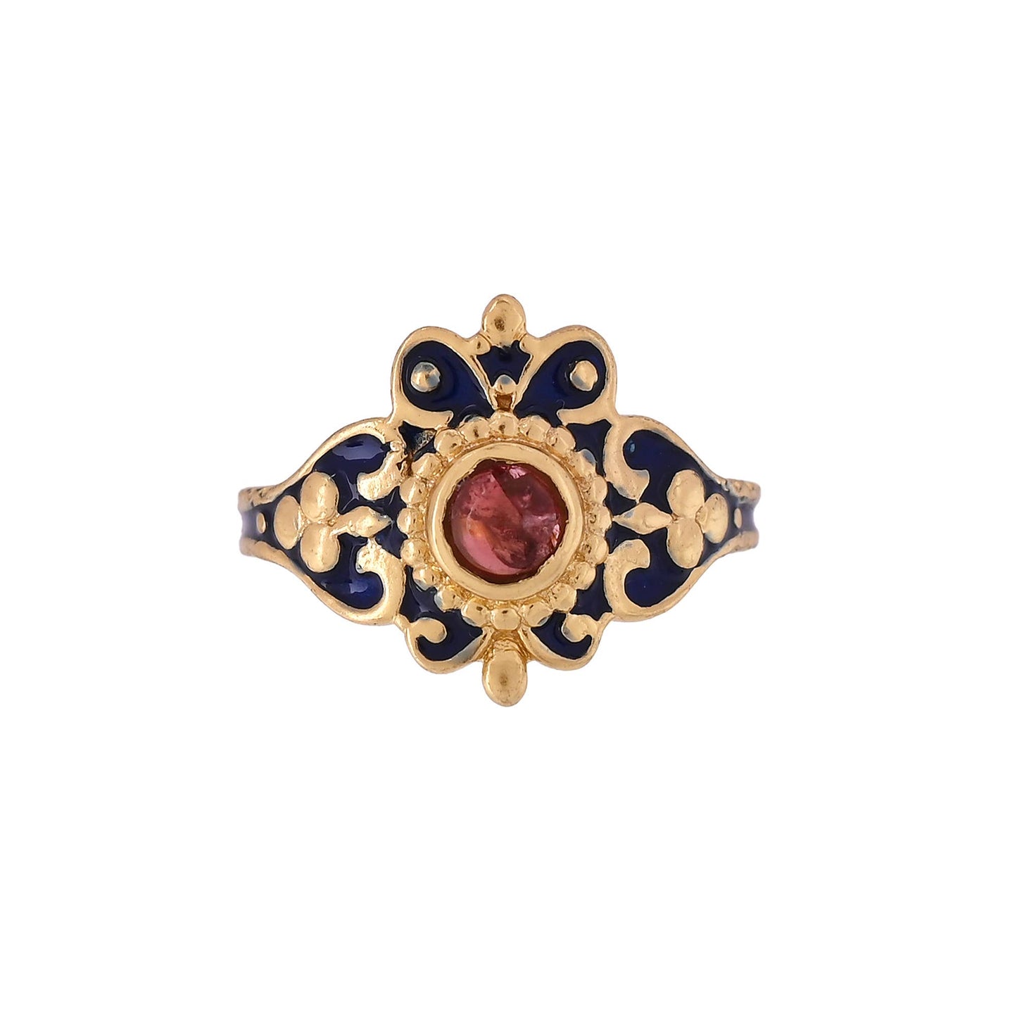 Pink Tourmaline Gold Plated Enamel Ring