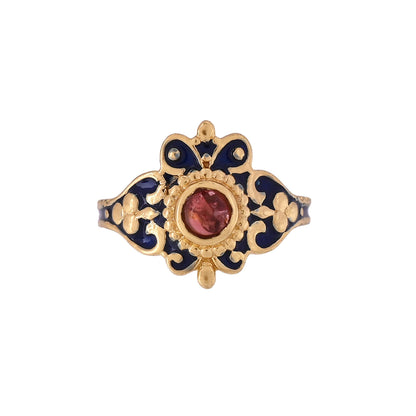Pink Tourmaline Gold Plated Enamel Ring