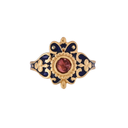 Pink Tourmaline Gold Plated Enamel Ring