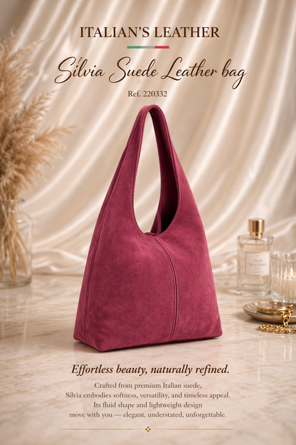 SILVIA - Suede leather bag: Wine red