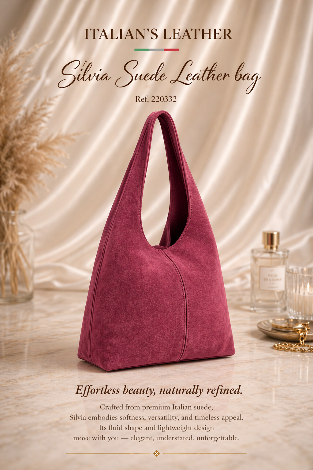 SILVIA - Suede leather bag: Olive green